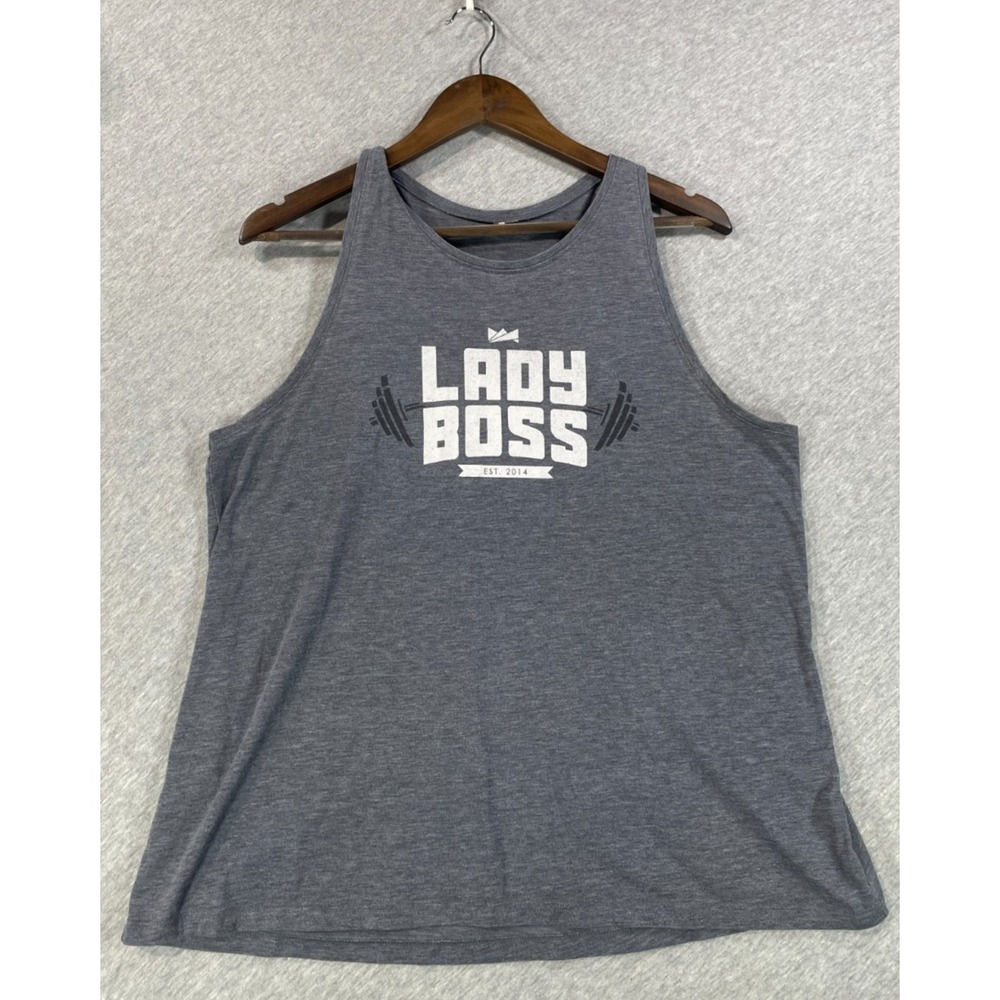 Lady Boss Tank Top Womens 2XL Heather Gray Graphic Print Racerback Athletic Gym